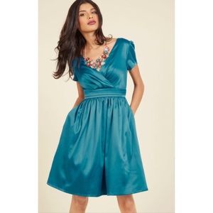 NWOT Teal Satin A-Line Dress